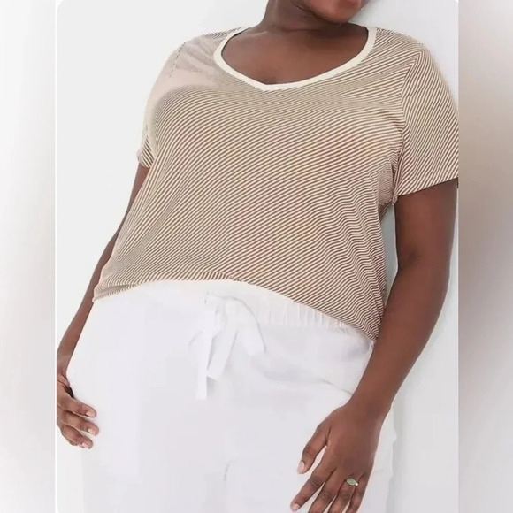 NWT LANE BRYANT Modern Short Sleeve V-Neck Stripe Tee Size - Beige/Tan 18/20 - Picture 3 of 16